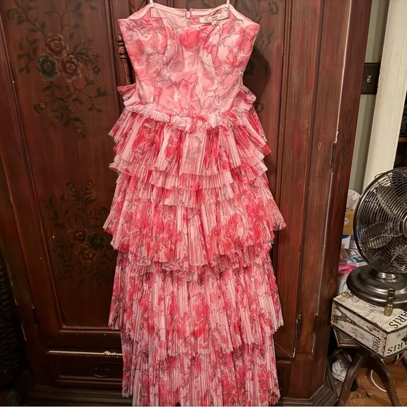 HUTCH Tulle Elegant Pink Strapless Tiered Dress